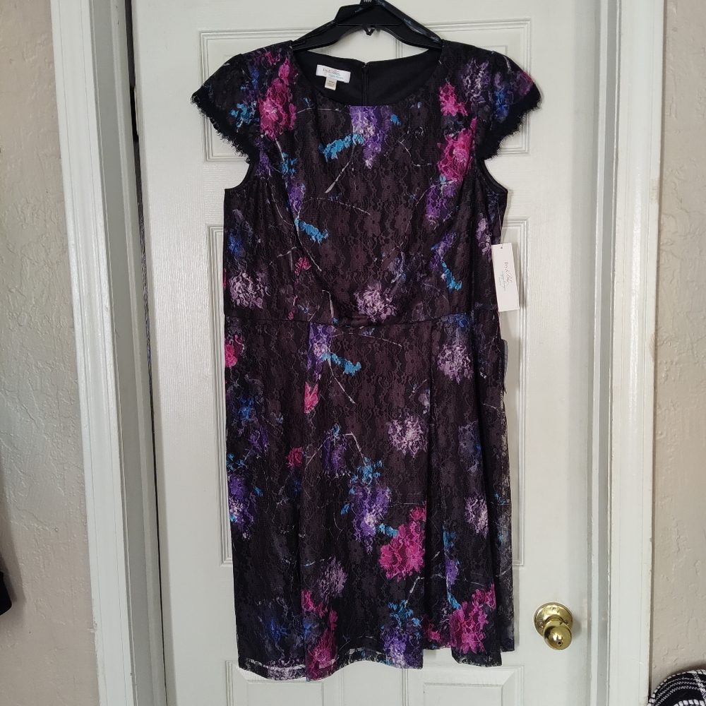 NWT Ivy & Blu Black Lace Midi Cocktail Dress, 14W